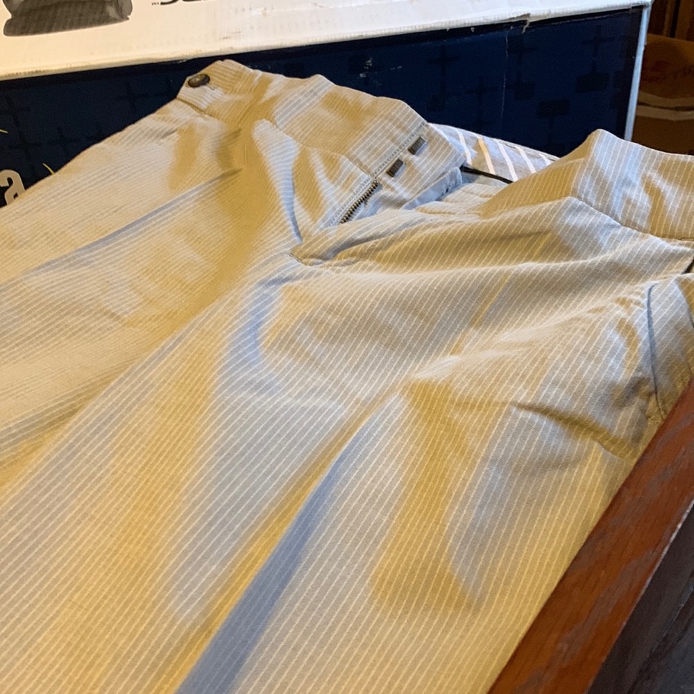 Light weight, gray with white pinstripes Gap pants, wide leg